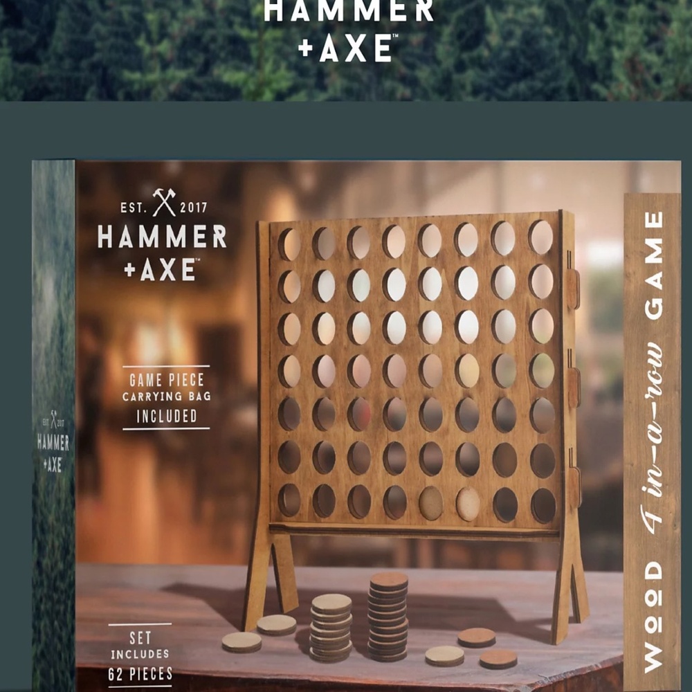 HAMMER + AXE Tabletop 4in a Row Wooden Gaming Set 62 Piece New in Box Sealed